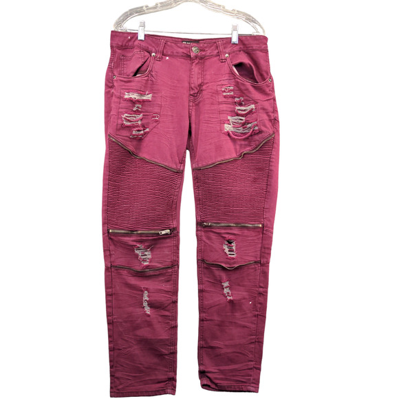 CJ Black Premium Womens Jeans Pink 32x30 Distressed Moto Skinny Zip Pockets - Picture 1 of 14